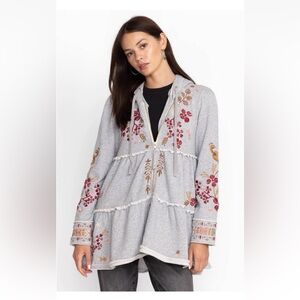 Johnny Was Zuzu Tiered Hoodie Embroidered Zip Front Jacket Size Small Boho